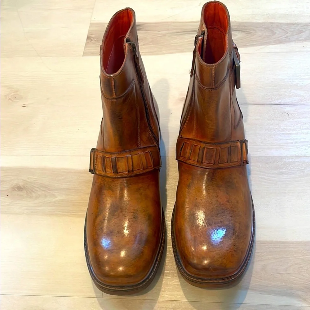 Bed Stu Roan genuine cow leather Brown Ankle Boots with Decorative Strap - Picture 2 of 9